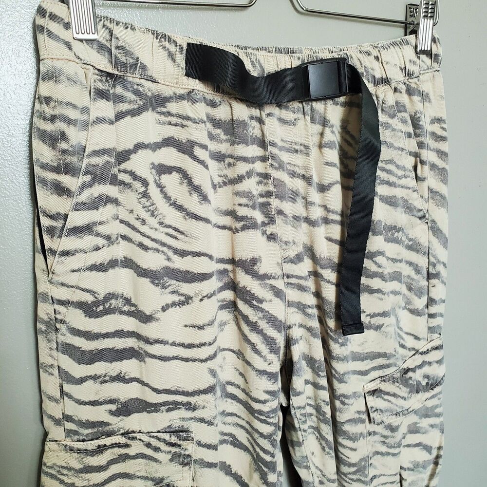 Pam & Gela Jogger Pants Womens Size Small Tiger Stripe Elastic Waist Cargo Brown - Picture 4 of 12